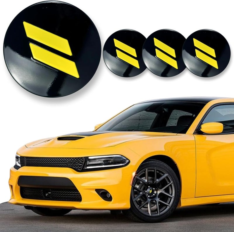 BINQIGOO 4pcs 63mm 2.5 inches Slash Wheel Center Cap Covers Fit for Dodge Charger Durango Dart 2015-2020 Jeep/Chrysler Yellow - Image 1